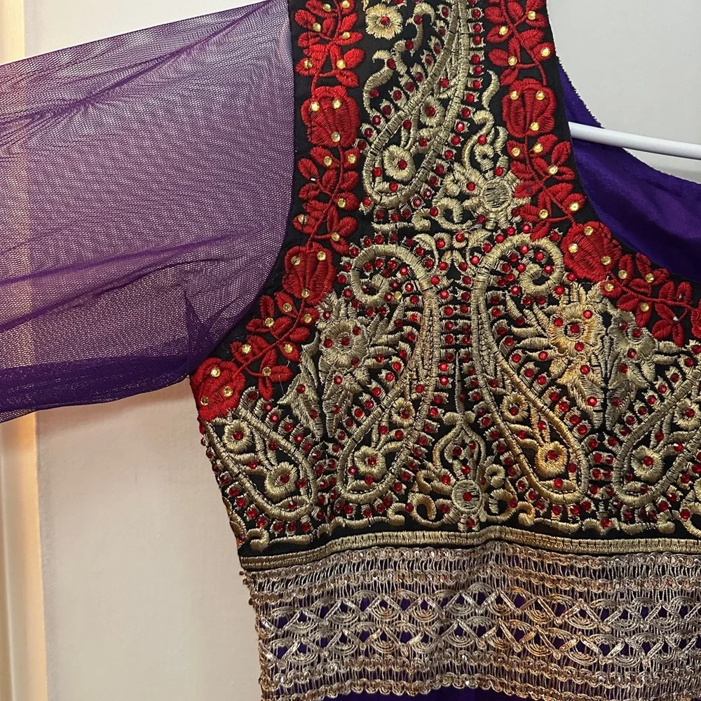 Ethnic Indian Wear Purple and Red Maxi Dress - Picture 3 of 15